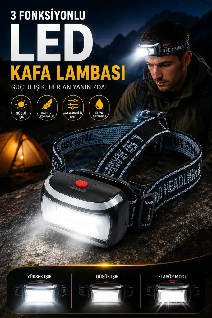 [FBS-391] 3 Fonksiyonlu Led Kafa Lambası Feneri *240