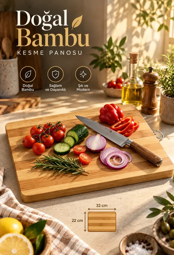 Bambu Ahşap Kesme Tahtası Orta 32x22