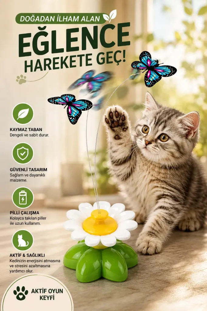Pilli Dönen Kelebek Kedi Oyuncağı