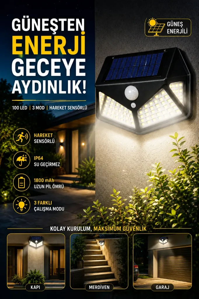 Bahçe Aydınlatması Solar Lamba 100 Led