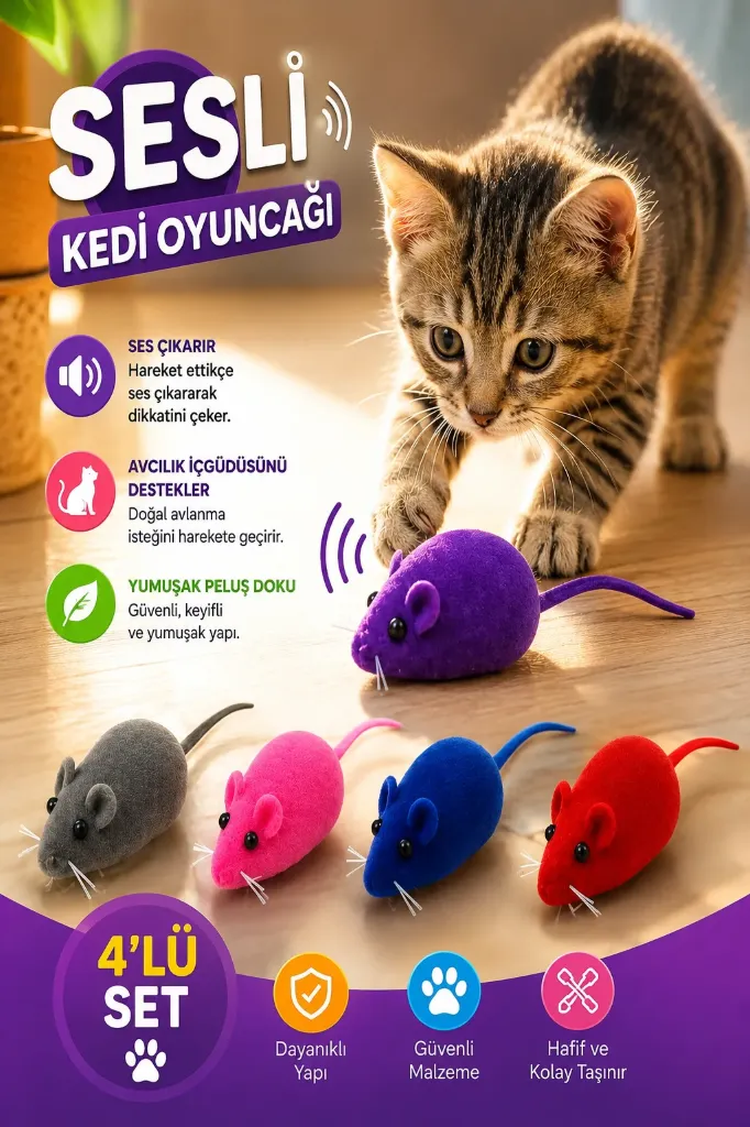 [FBS-476] 4 Lü Set Sesli Fare Kedi Oyuncağı *360