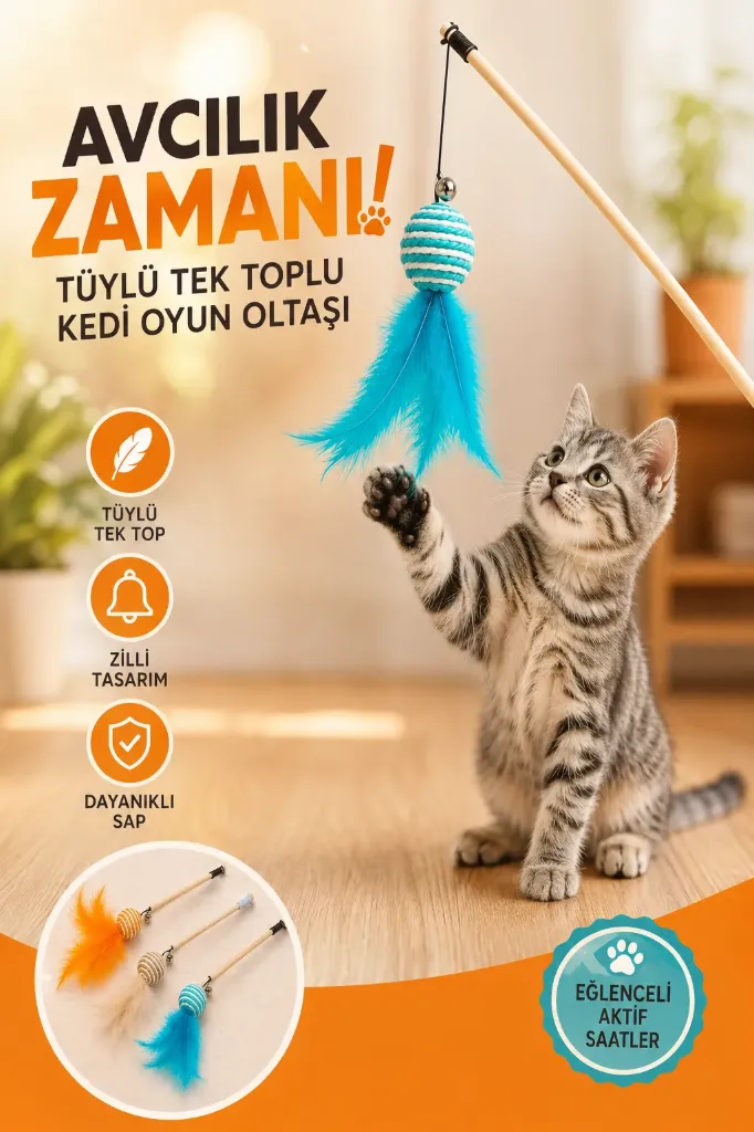 Plastik Kedi Oyun Oltası Tüylü Toplu *480