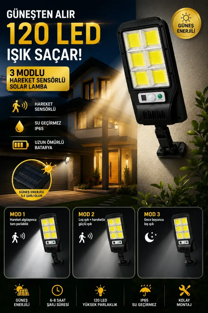 [FBS-406] Solar Bahçe Aydınlatması 120 Led Büyük Boy *60
