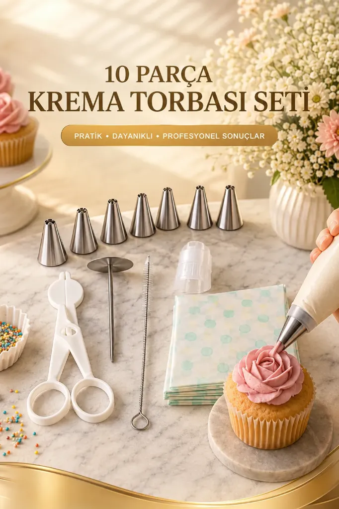 10 Parça Krema Torbalı Pasta Malzeme Seti