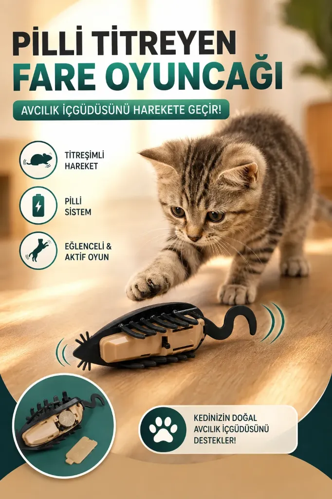 Kedi Oyuncağı Pilli Titreyen Fare Model