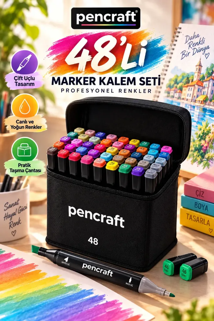 [PEN-005] Pencraft Marker Boyama Kalemi 48 Li Çantalı