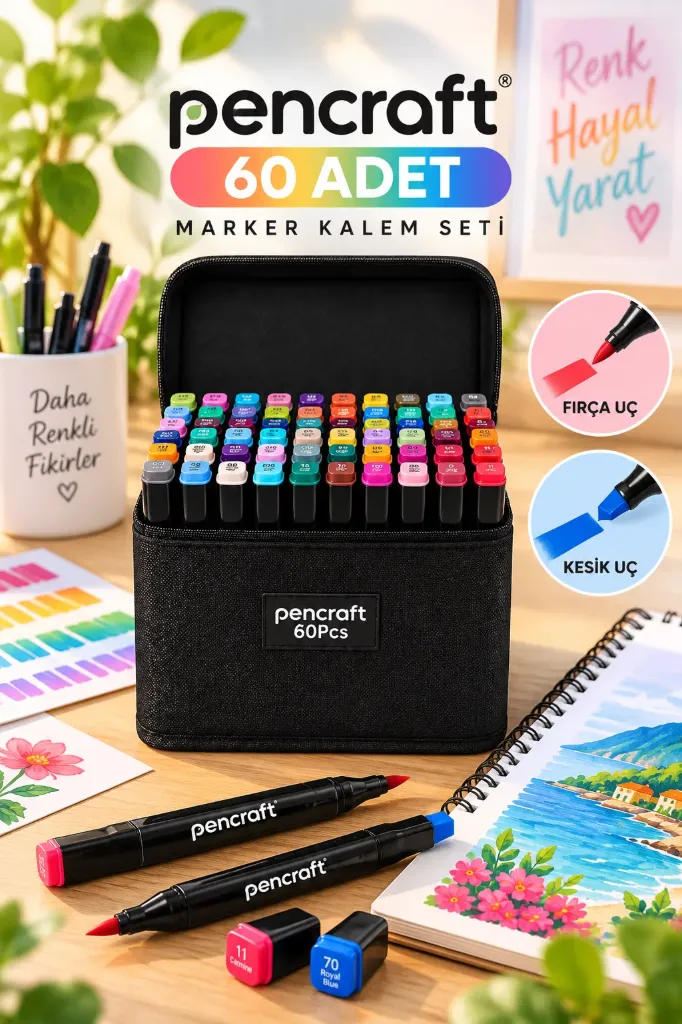 [PEN-006] Pencraft Marker Boyama Kalemi 60 Lı Çantalı