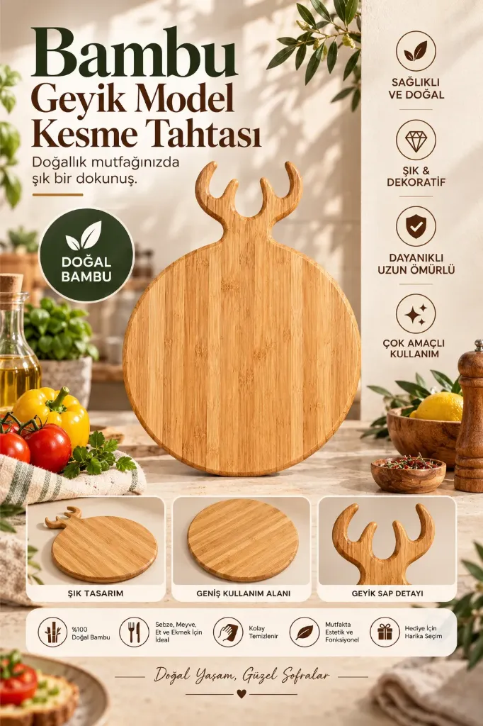 [FBS-754] Bambu Geyik Model Kesme Tahtası Yuvarlak