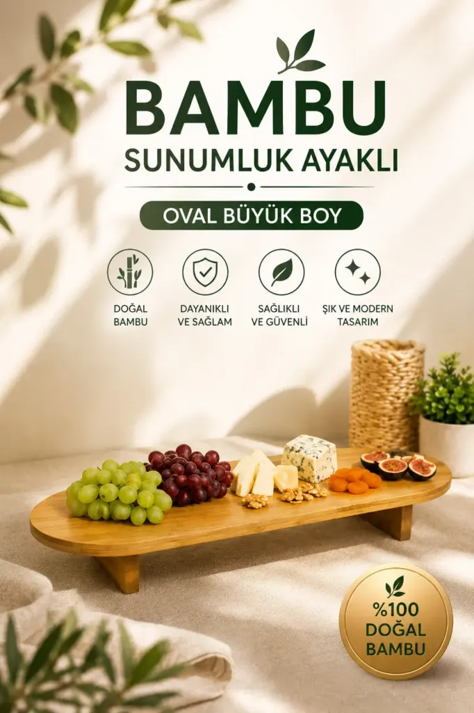 [FBS-771] Bambu Sunumluk Ayaklı Oval Büyük Boy 50x20x7