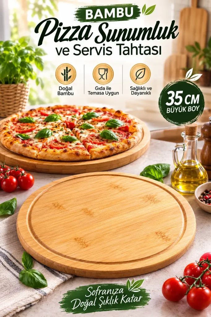 Bambu Altı Dönerli Pizza Sunumluk 35 Cm Büyük *12