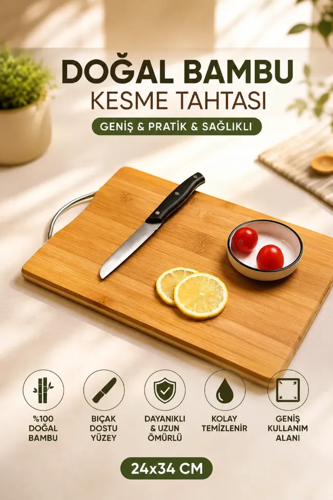 Bambu Ahşap Kesme Tahtası Büyük 24x34