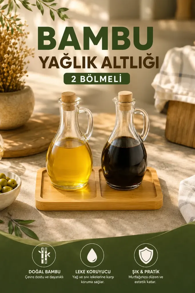 Bambu Yağlık Altlığı Kare 2 Bölmeli *144
