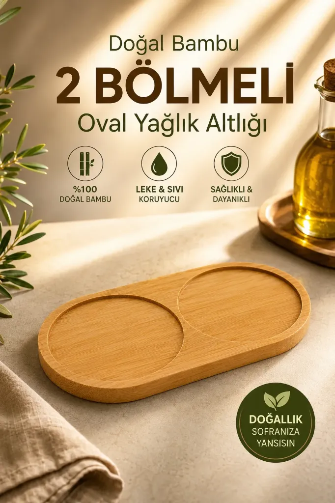 Bambu Yağlık Altlığı Oval 2 Bölmeli*240