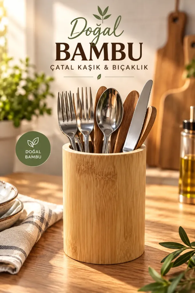 Bambu Çatal Kaşık Bıçaklık Yuvarlak Tekli