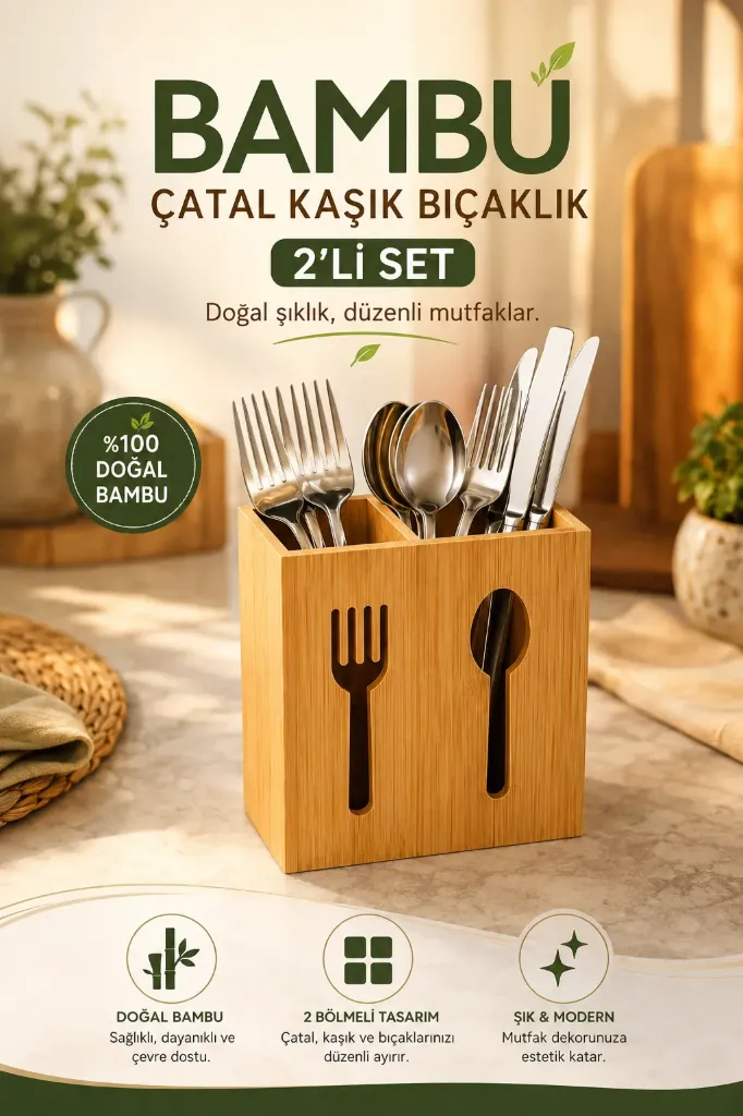 Bambu Çatal Kaşık Bıçaklık 2 Li Set *24
