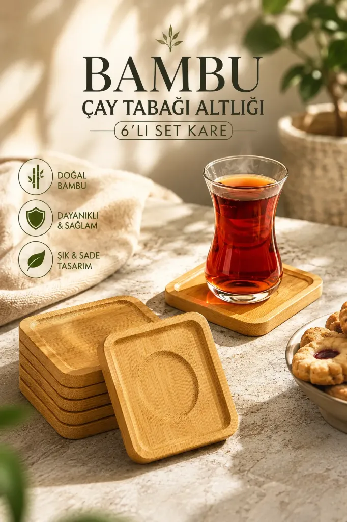 Bambu Çay Tabağı Altlığı 6 Lı Set Kare *96