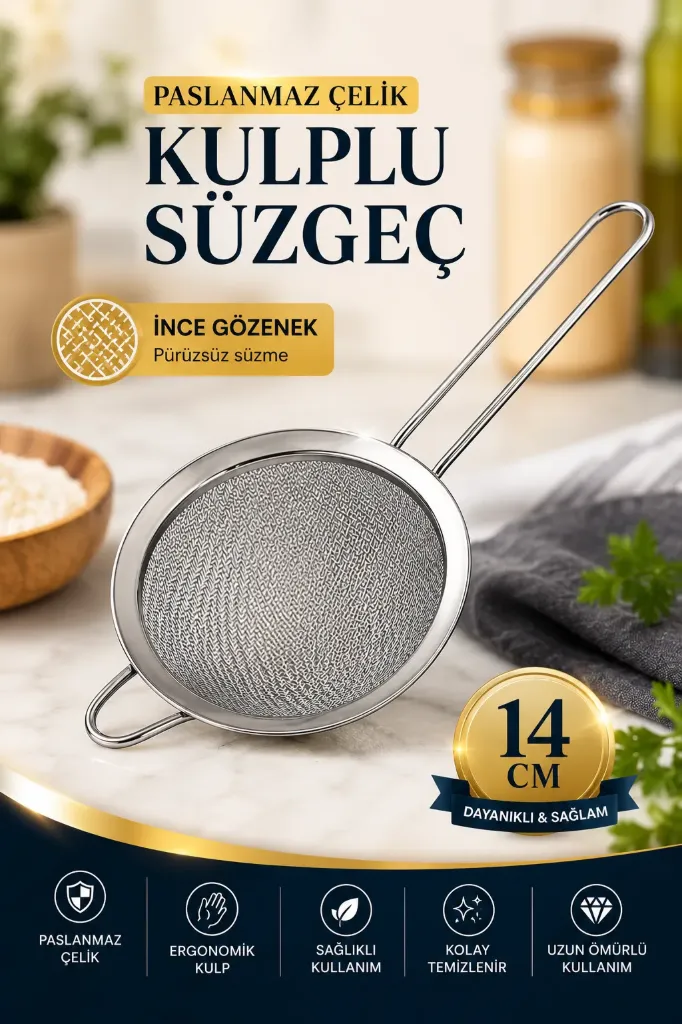 Paslanmaz Çelik Kulplu Süzgeç 14 Cm *300