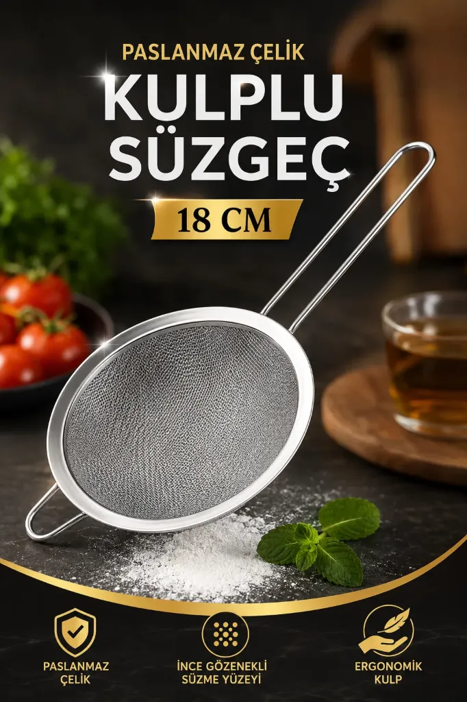 Paslanmaz Çelik Kulplu Süzgeç 18 Cm *200
