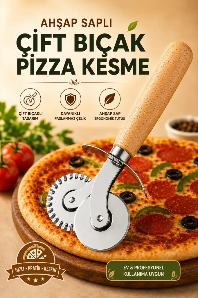 Ahşap Saplı Çift Bıçak Pizza Kesme *240