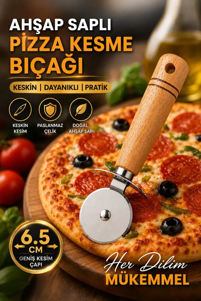 Ahşap Saplı Pizza Kesme Bıçağı 6.5 Cm *240