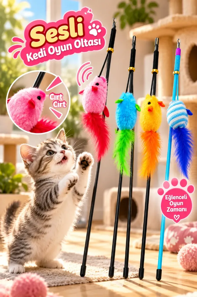 Plastic Cat Toy Fishing Rod Noisy Mouse