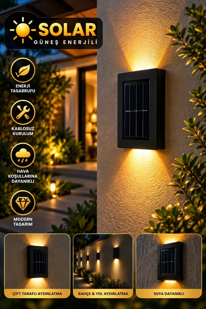 [FBS-0811] Solar Çift Taraflı Duvar Lambası
