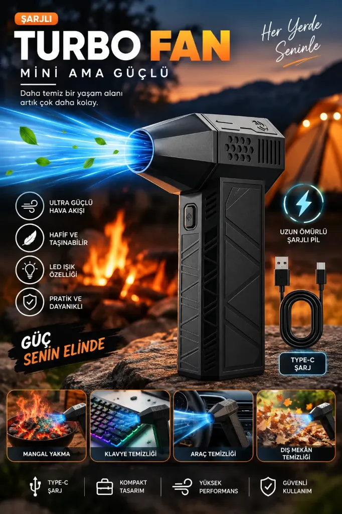 Ultra Güçlü Mangal Yakma El Fanı