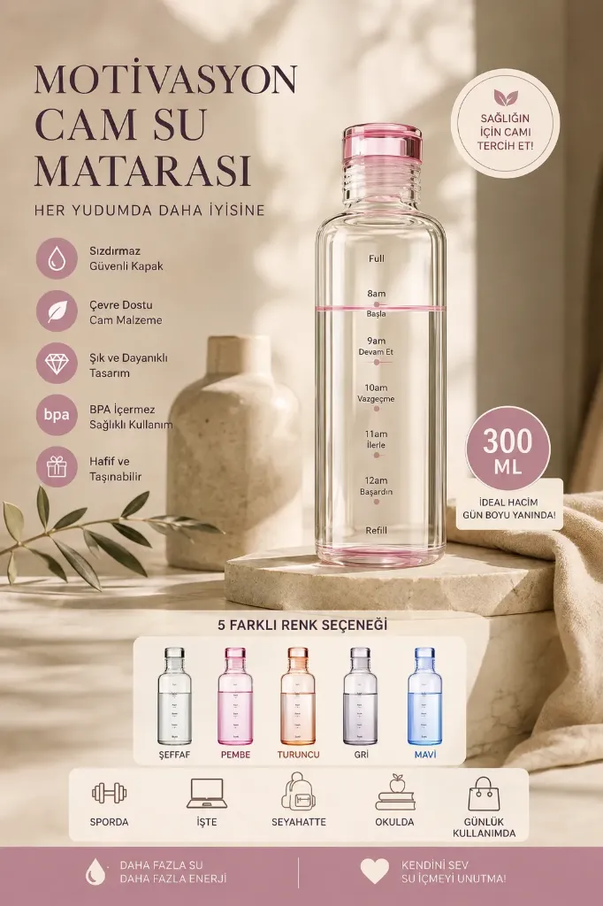 [MOR-112] Motivasyon Cam Su Matarası 0.30 ml
