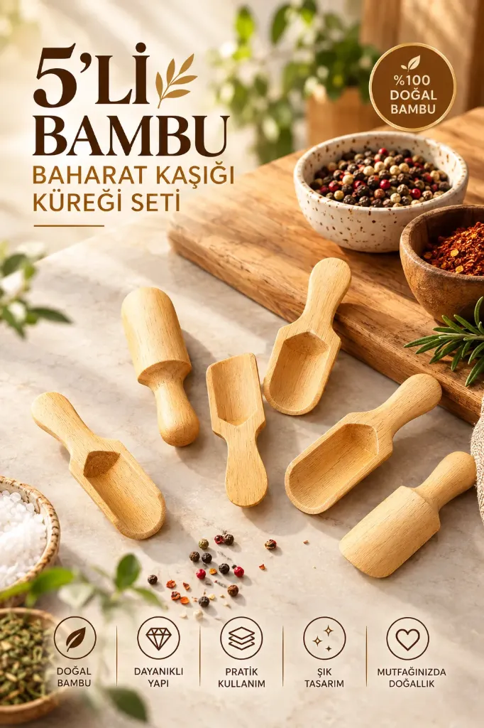 5 Li Bambu Baharat Kaşığı Kepçe
