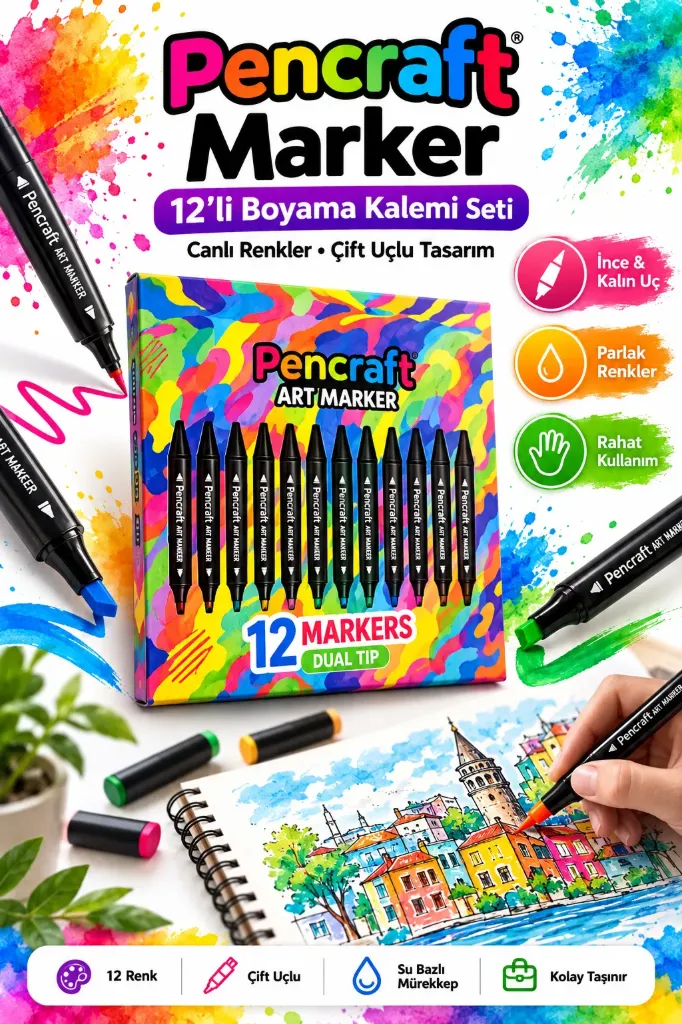 Pencraft Marker Kalem Seti 12 Li Set Kutulu *120