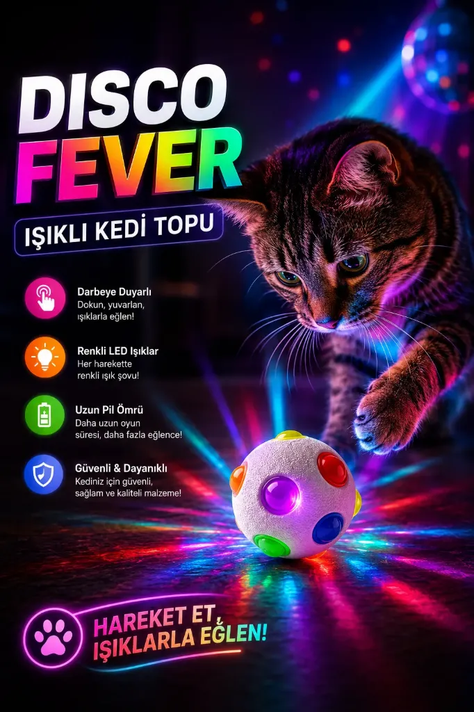 Kedi Köpek Işıklı Disko Gezeken Top